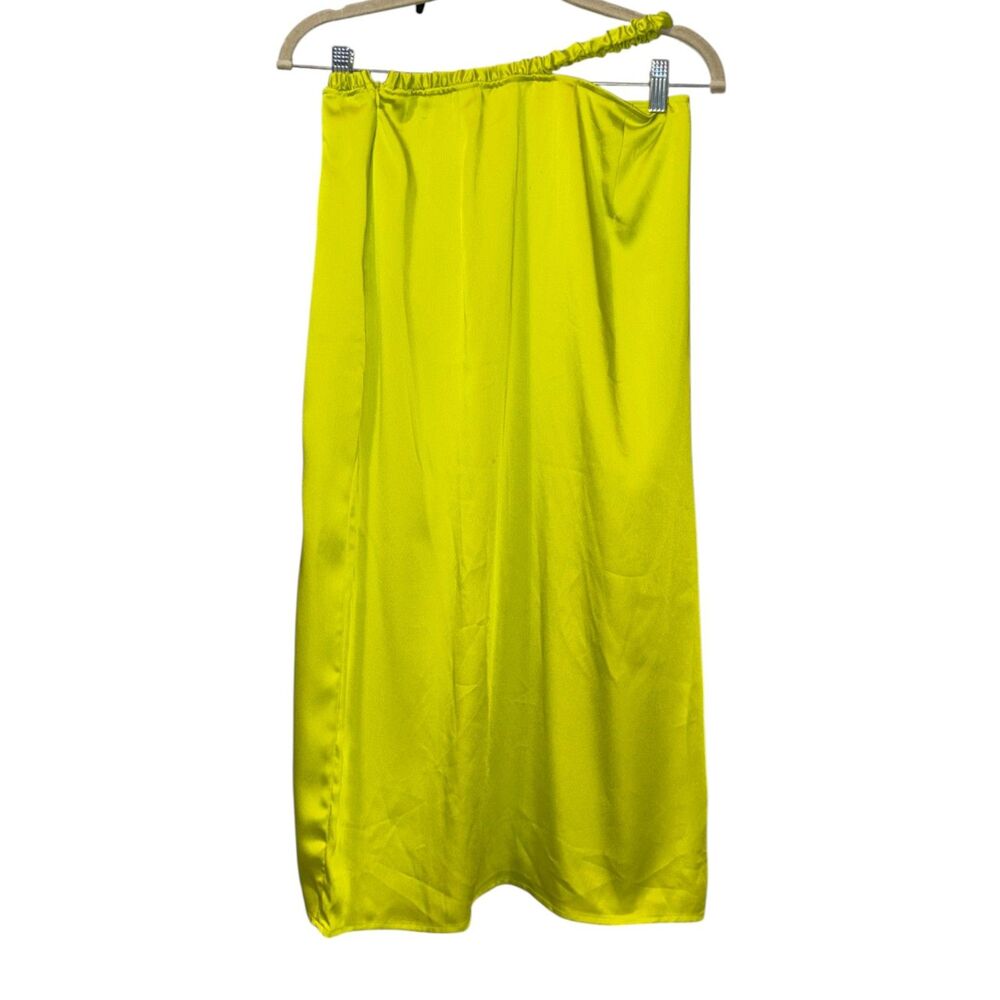 Women's Lime Green High Rise Midi Pencil Skirt Front Slit Size 2